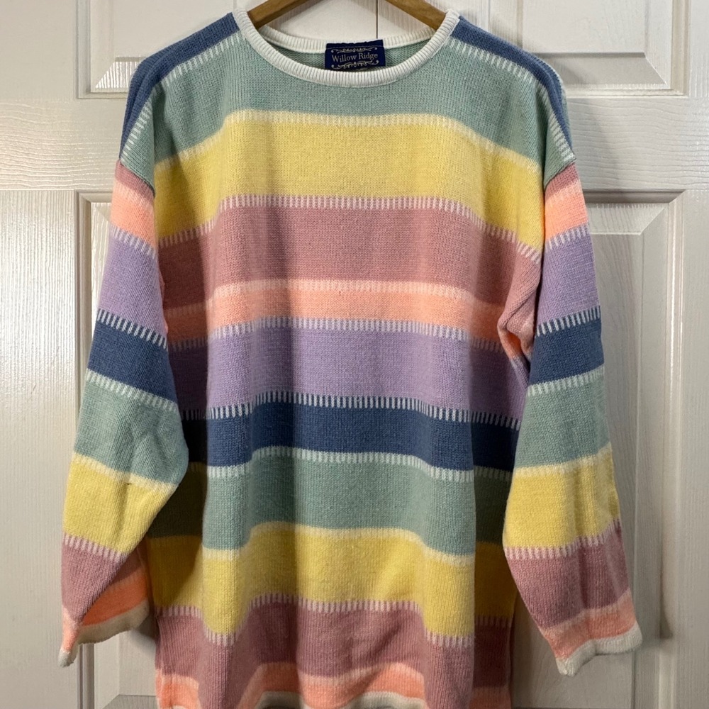 VTG Willow Ridge Womens Sweater XL Pastel Color Block Electric Grandpa Retro